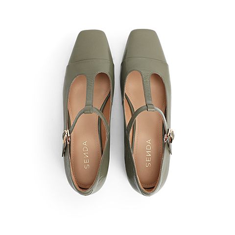 森达2021秋季新款甜美玛丽珍T字带休闲粗跟女单鞋Z0409CA1