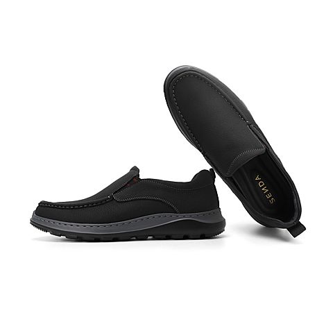 森达2021秋季新款舒适一脚蹬平底男休闲乐福皮鞋Z0429CM1