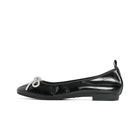 森达2021秋季新款商场同款简约蝴蝶结休闲女单鞋奶奶鞋VUME5CQ1