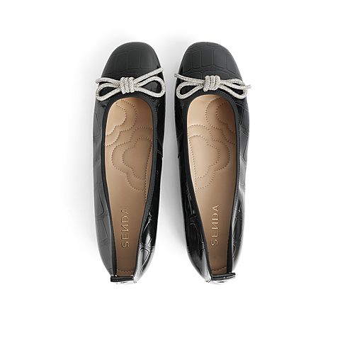 森达2021秋季新款商场同款简约蝴蝶结休闲女单鞋奶奶鞋VUME5CQ1