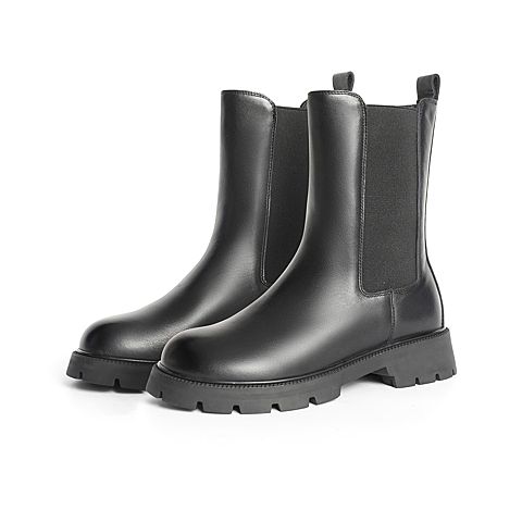 森达2021冬季新款商场同款时尚显瘦烟筒靴女切尔西中筒靴4AC01DZ1