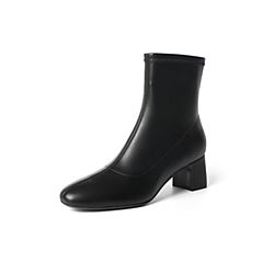 森达2021冬季新款商场同款简约素面舒适粗跟休闲女短靴4AT01DD1