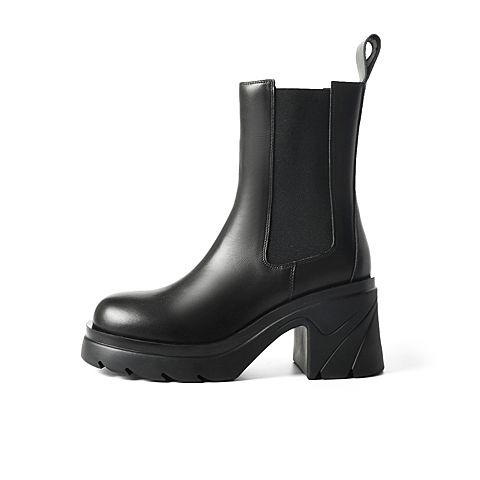 森达2021冬季新款时尚显瘦烟筒靴粗跟女切尔西中筒靴Z0719DZ1