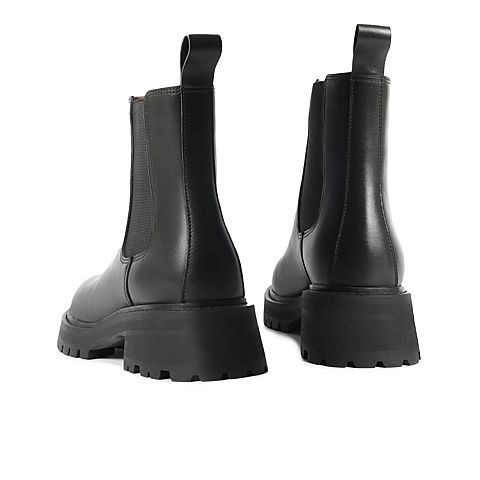 森达2021冬季新款时尚烟筒靴显瘦粗跟休闲女切尔西短靴Z0701DD1