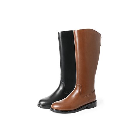 森达2021冬季新款时尚性感简约素面百搭休闲女长筒靴Z0807DG1