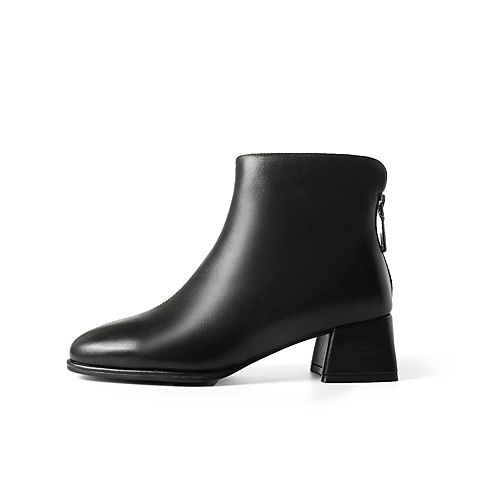 森达2021冬季新款商场同款气质简约粗跟休闲女短皮靴4MK01DD1