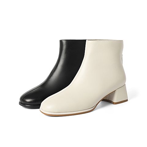 森达2021冬季新款商场同款气质简约粗跟休闲女短皮靴4MK01DD1