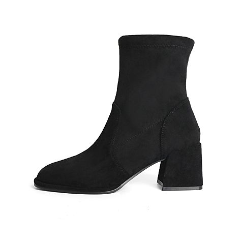 森达2021冬季新款时尚潮流显瘦ins风粗跟休闲女中筒靴Z0811DZ1