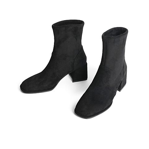 森达2021冬季新款时尚潮流显瘦ins风粗跟休闲女中筒靴Z0811DZ1