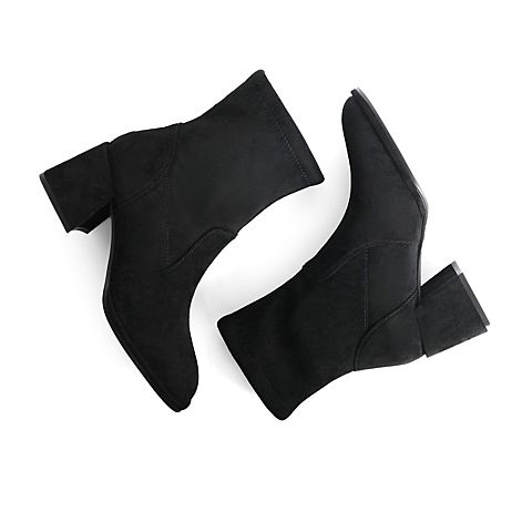 森达2021冬季新款时尚潮流显瘦ins风粗跟休闲女中筒靴Z0811DZ1