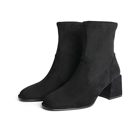 森达2021冬季新款时尚潮流显瘦ins风粗跟休闲女中筒靴Z0811DZ1