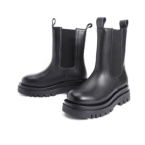 森达2021冬季新款专柜同款简约时尚厚底女切尔西中筒靴4EN01DZ1