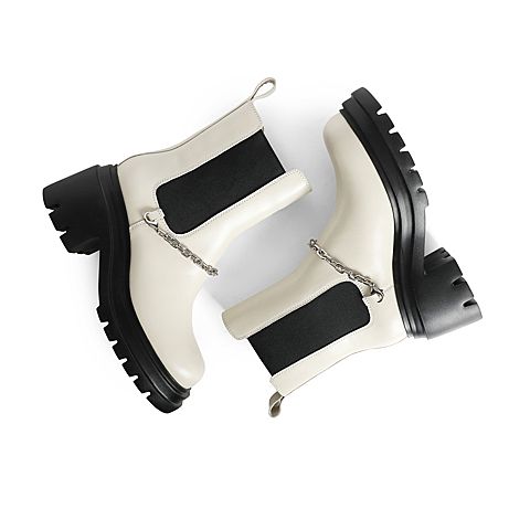 森达2021冬季新款时尚链条显瘦粗跟休闲女切尔西短靴Z0908DD1