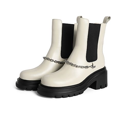 森达2021冬季新款时尚链条显瘦粗跟休闲女切尔西短靴Z0908DD1