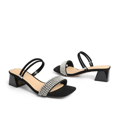 森达时尚凉鞋女2022夏新商场同款气质闪钻粗跟凉拖鞋SBB01BL2