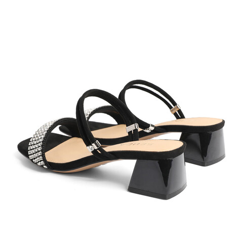 森达时尚凉鞋女2022夏新商场同款气质闪钻粗跟凉拖鞋SBB01BL2