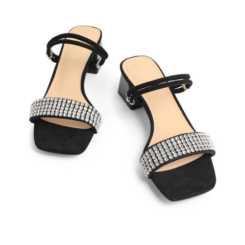 森达时尚凉鞋女2022夏新商场同款气质闪钻粗跟凉拖鞋SBB01BL2