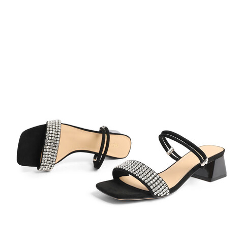 森达时尚凉鞋女2022夏新商场同款气质闪钻粗跟凉拖鞋SBB01BL2