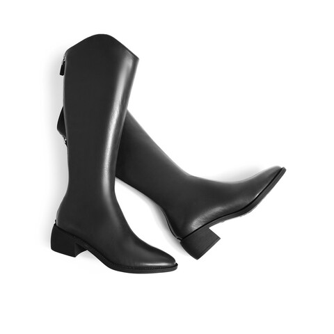 森达气质骑士靴女2022冬新商场同款尖头粗跟显瘦长筒靴4QH71DG2