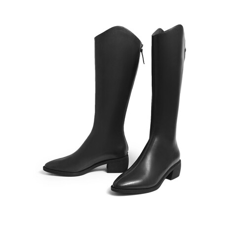 森达气质骑士靴女2022冬新商场同款尖头粗跟显瘦长筒靴4QH71DG2