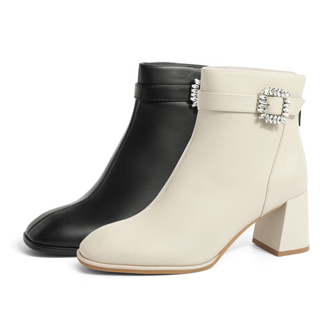 森达气质时装靴女2022冬季新款商场同款皮带扣粗跟短靴SFS01DD2