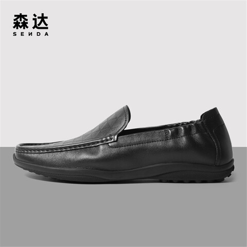 森达时尚豆豆鞋男2023春季新款商场同款舒适一脚蹬皮鞋1GP01AM3