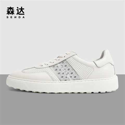 森达时尚板鞋男2023夏季新款商场同款舒适透气休闲小白鞋1HD01BM3