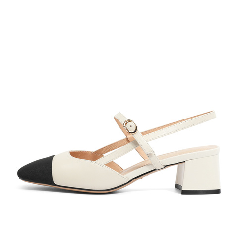 森达气质皮凉鞋女春商场同款通勤粗跟后空SND01BH3