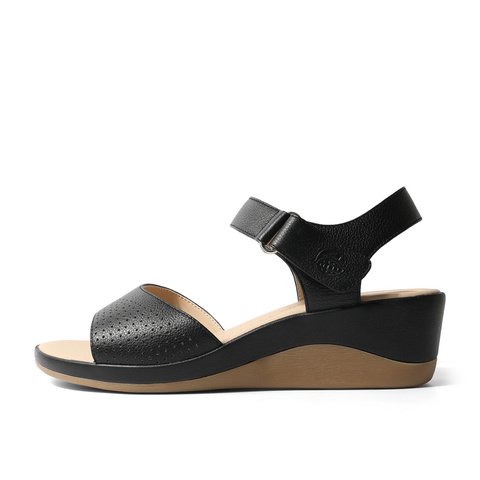 森达时尚皮凉鞋女2023夏季新款商场同款气质坡跟通勤休闲4VK30BL3