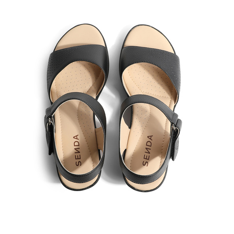 森达时尚皮凉鞋女2023夏季新款商场同款气质坡跟通勤休闲4VK30BL3