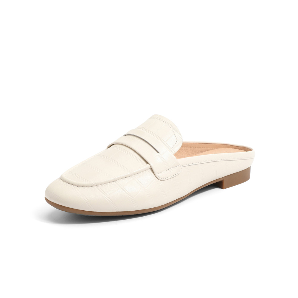 森达气质穆勒鞋女春商场同款压花纹平跟凉鞋4DJ30BH3