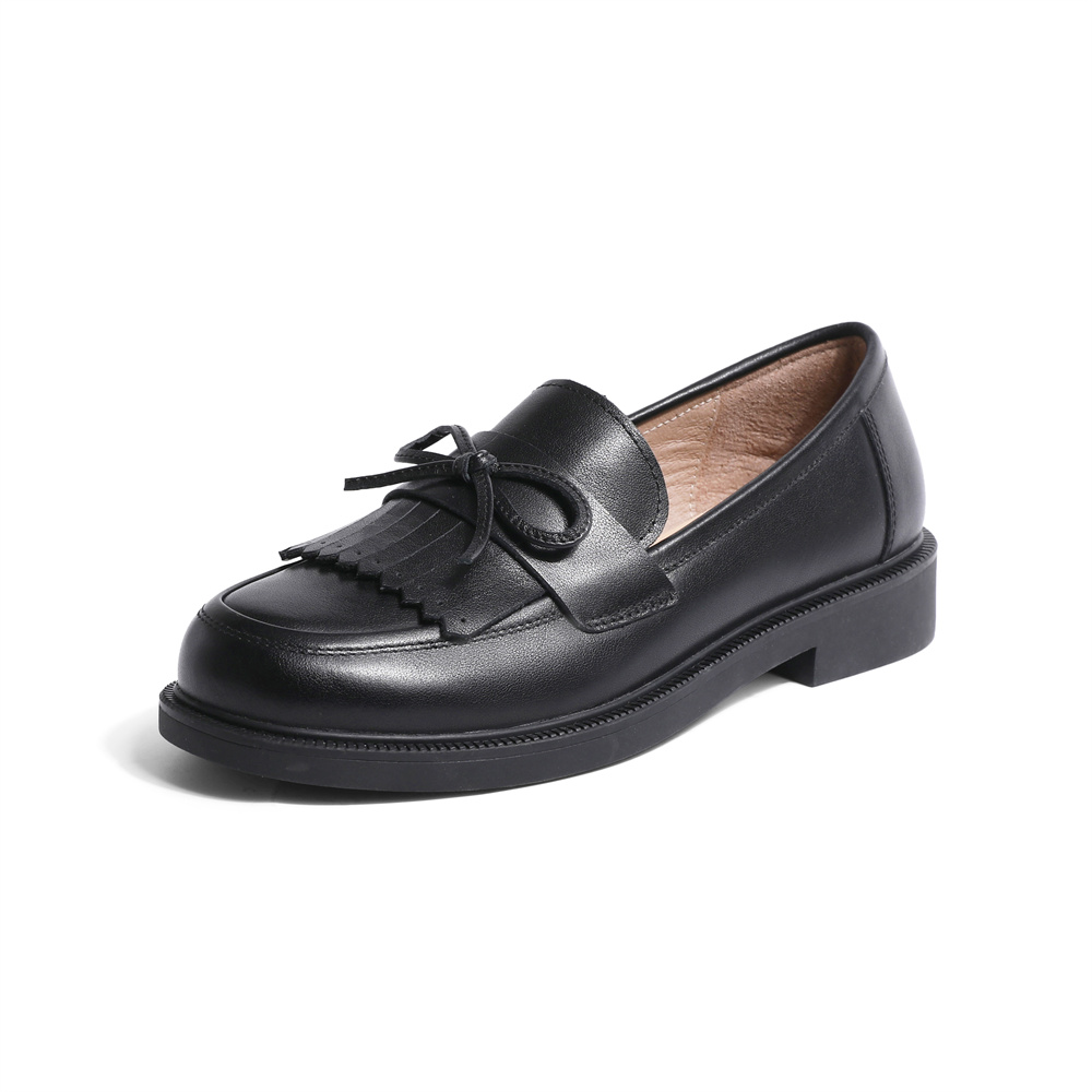 森达英伦乐福鞋女2023春季新款时尚蝴蝶结流苏舒适单鞋ZTA02AA3