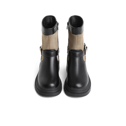 森达潮流时装靴女2023冬季新款时尚拼接皮带扣厚底休闲短靴ZTD04DD3