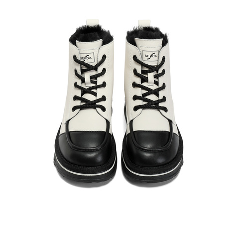 森达时尚马丁靴女2023冬新商场同款潮流拼色保暖休闲短靴SUK01DD3