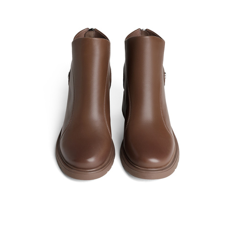 森达气质时装靴女2023冬季新款商场同款显瘦粗跟休闲短靴SRV01DD3