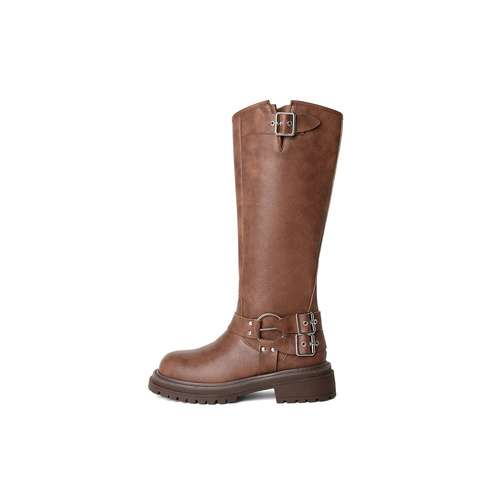 森达时尚骑士靴女2023冬季新款欧美风皮带扣户外休闲长筒靴ZTD05DG3