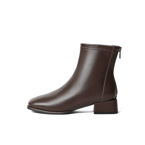 森达气质弹力靴女2023冬季新款时尚显瘦粗跟休闲短靴ZTD12DD3