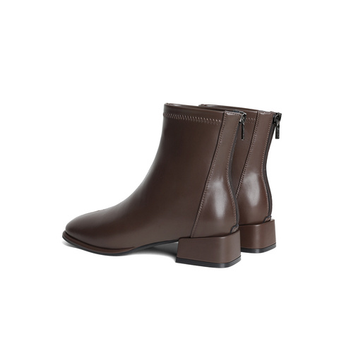 森达气质弹力靴女2023冬季新款时尚显瘦粗跟休闲短靴ZTD12DD3