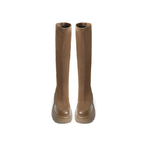 森达弹力靴女冬拼接骑士长筒靴ZTD40DG3