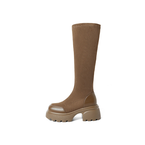 森达弹力靴女冬拼接骑士长筒靴ZTD40DG3