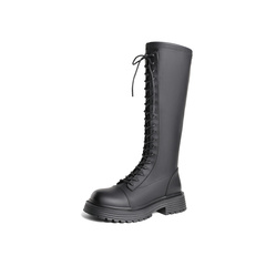 森达复古弹力靴女2023冬季新款商场同款绑带休闲长筒靴SWF01DG3