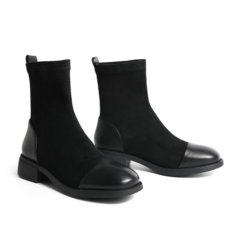 森达舒适弹力靴女2023冬季新款商场同款时尚休闲中筒靴SFW01DZ2