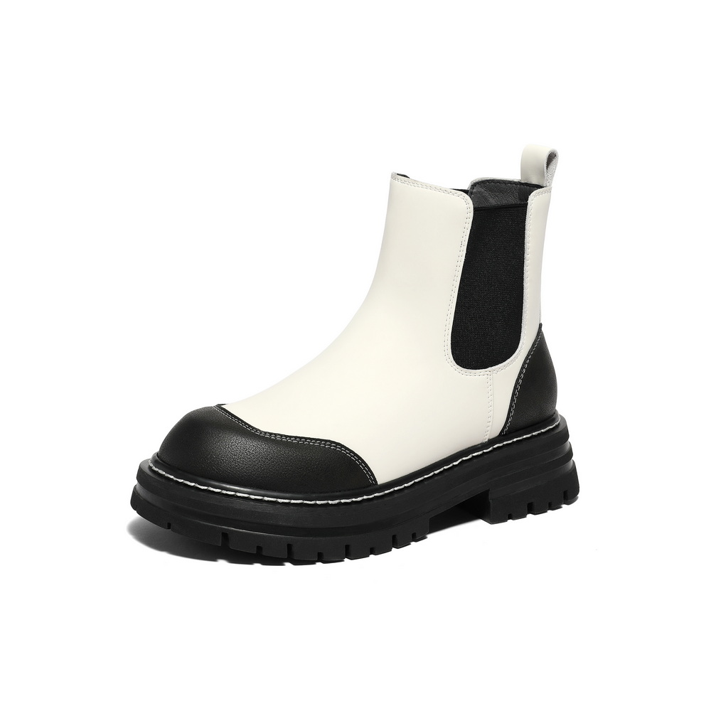 森达厚底切尔西靴女年冬商场同款套筒靴子加绒SYF01DD3