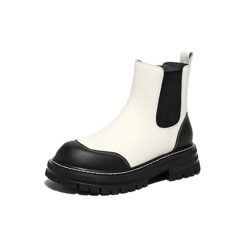 森达厚底切尔西靴女年冬商场同款套筒靴子加绒SYF01DD3