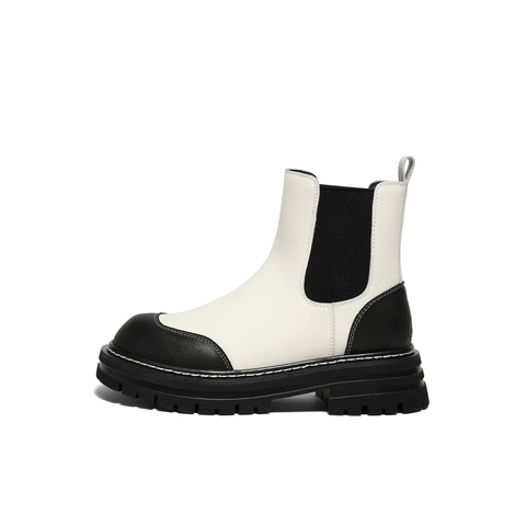 森达厚底切尔西靴女年冬商场同款套筒靴子加绒SYF01DD3