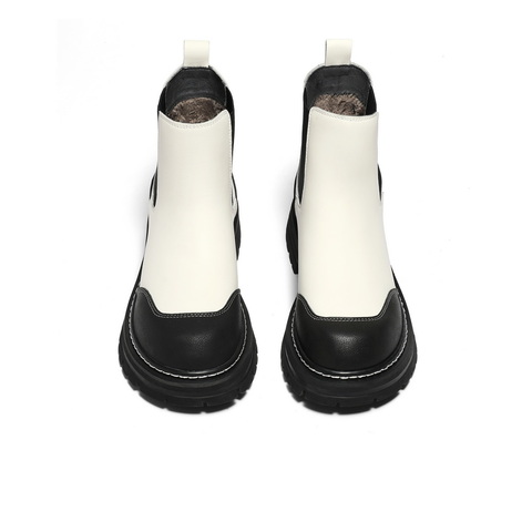 森达厚底切尔西靴女年冬商场同款套筒靴子加绒SYF01DD3