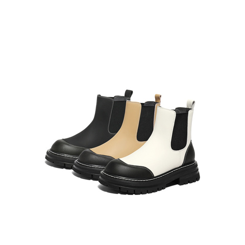 森达厚底切尔西靴女年冬商场同款套筒靴子加绒SYF01DD3