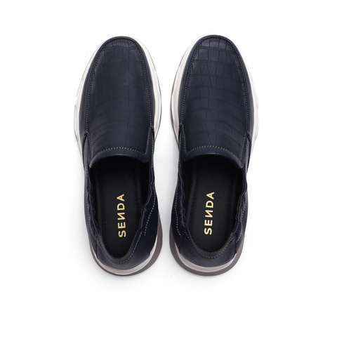 森达简约休闲皮鞋男2023春新商场同款舒适一脚蹬纹面休闲鞋48P05AM3