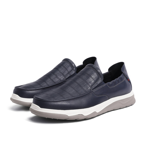 森达简约休闲皮鞋男2023春新商场同款舒适一脚蹬纹面休闲鞋48P05AM3