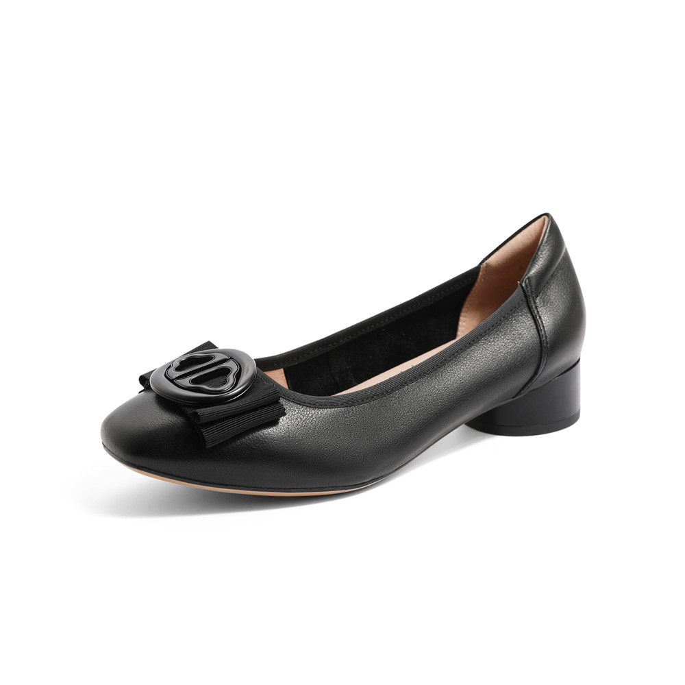 森达简约皮鞋女2023春新款商场同款通勤粗跟浅口单鞋4GA06AQ3